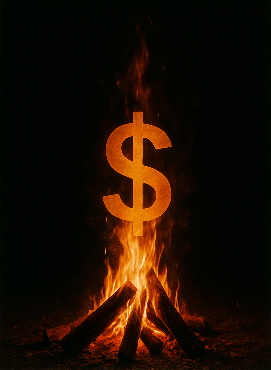 A dollar sign over a campfire symbolizing profitable potential.